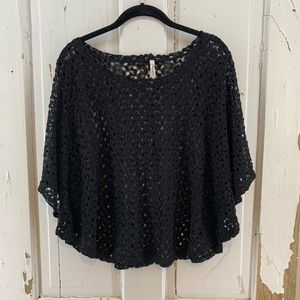 Black Crocheted Lace Poncho